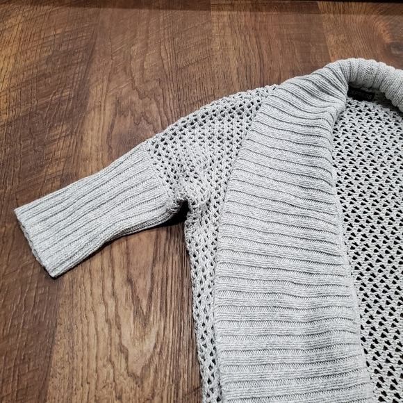 Express Gray Cardigan Open Knit Chunky Sweater Cotton Preppy Work Neutral Boho S - Picture 6 of 8